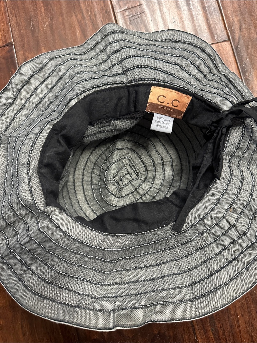C.C Gray Cotton Sun Hat with Stitched Ring Detail - Picture 4 of 7